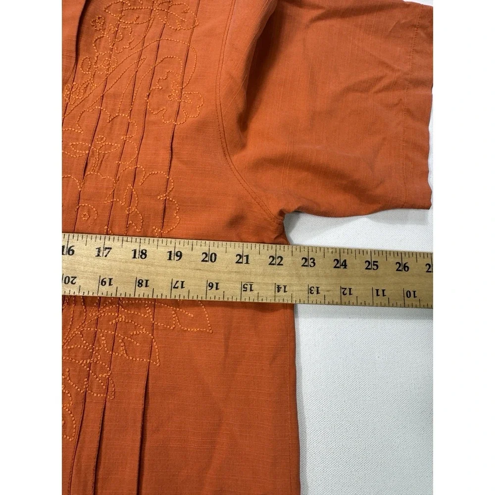 Tommy Bahama Mens Large Silk Cotton Orange Floral Embroidered Guayabera Shirt